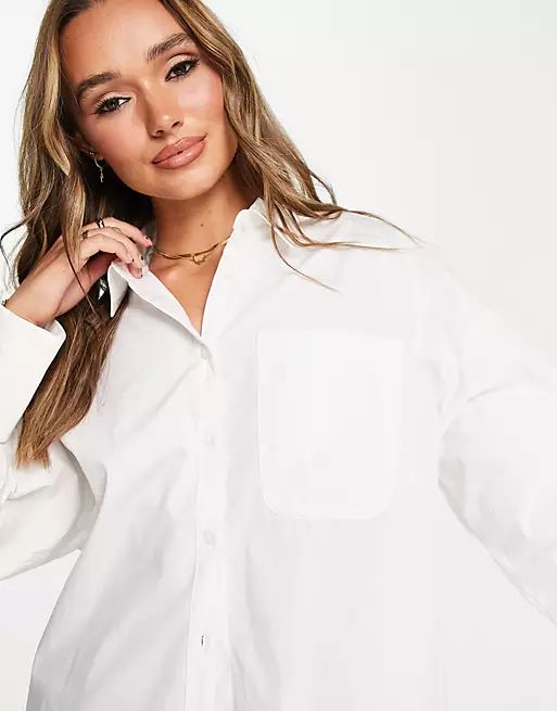 ASOS DESIGN long sleeve oversized dad shirt in cotton in white | ASOS (Global)