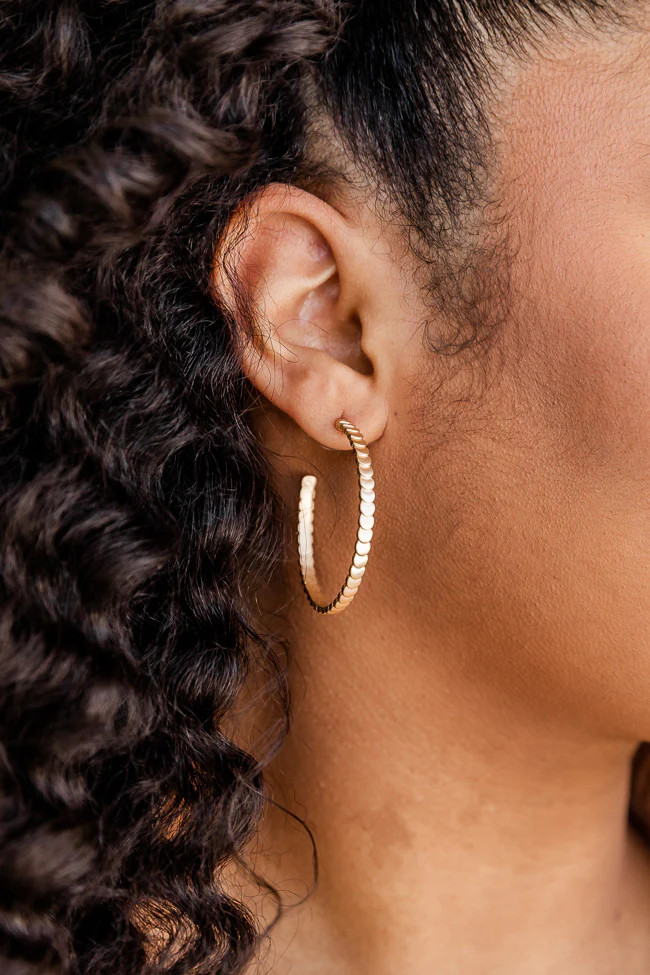 Break Your Heart Gold Textured Hoop Earrings | Pink Lily