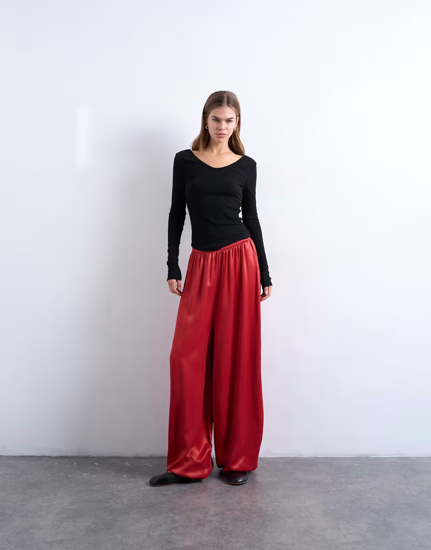 Topshop satin balloon pants in red | ASOS (Global)
