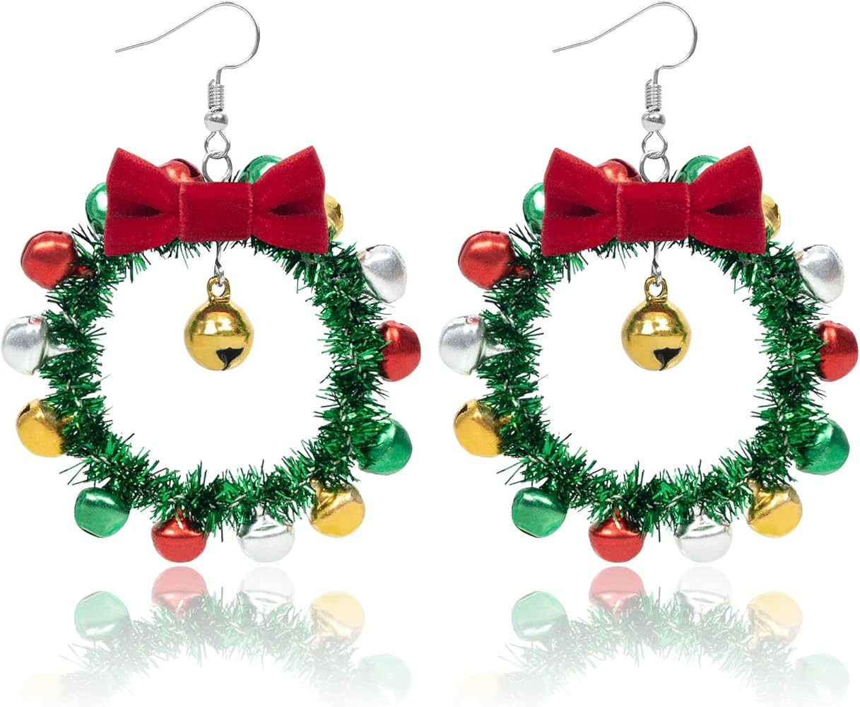 Christmas Earrings for Women Xmas Festival Holiday Dangle Earrings Xmas Wreath, Deer, Santa Claus... | Amazon (US)