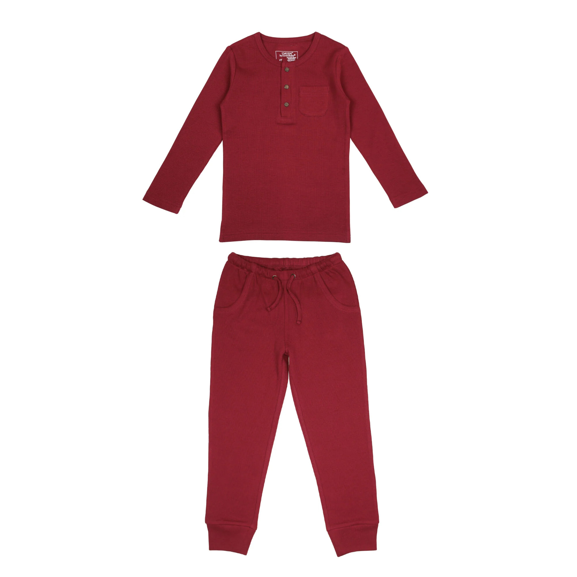 Kids' Organic Thermal Henley & Jogger Set in Crimson | L'ovedbaby