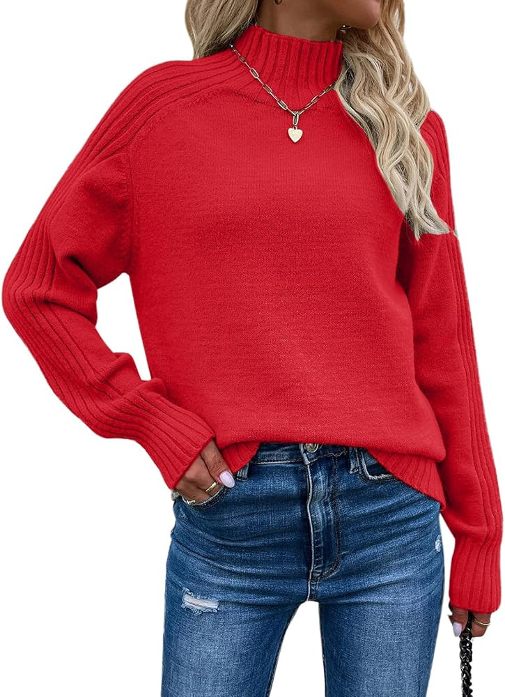 Les umes Womens Turtleneck Sweaters Long Sleeve Loose Pullover Sweater Casual Knit Tops | Amazon (US)
