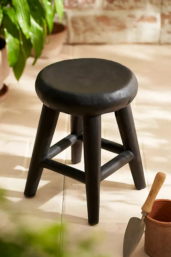 Round Teak Root Stool, Black | Anthropologie (US)