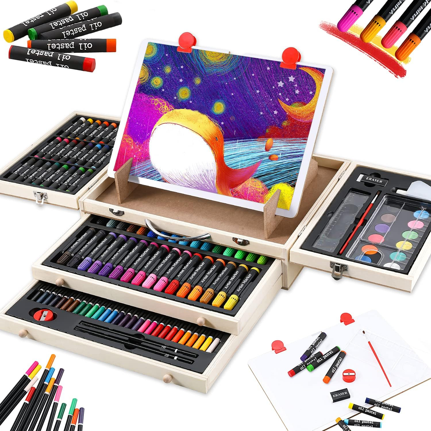 Art Supplies, 108-Piece Wooden Art Set Crafts Kit with Drawing Easel, Deluxe Kids Art Set, Oil Pa... | Amazon (US)