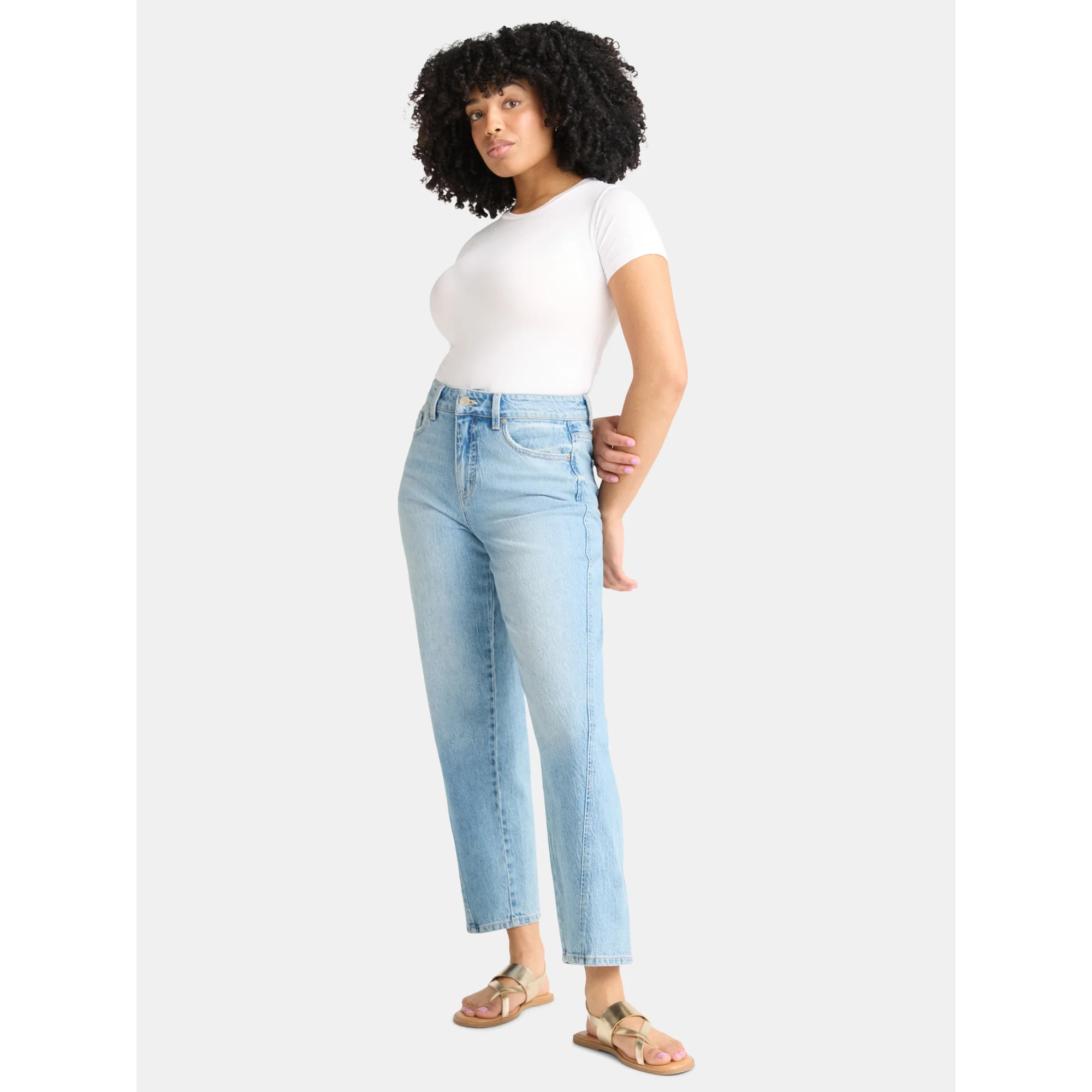 Time and Tru Women's High Rise Barrel Jeans, 26.5" Inseam, Sizes 0-20 | Walmart (US)