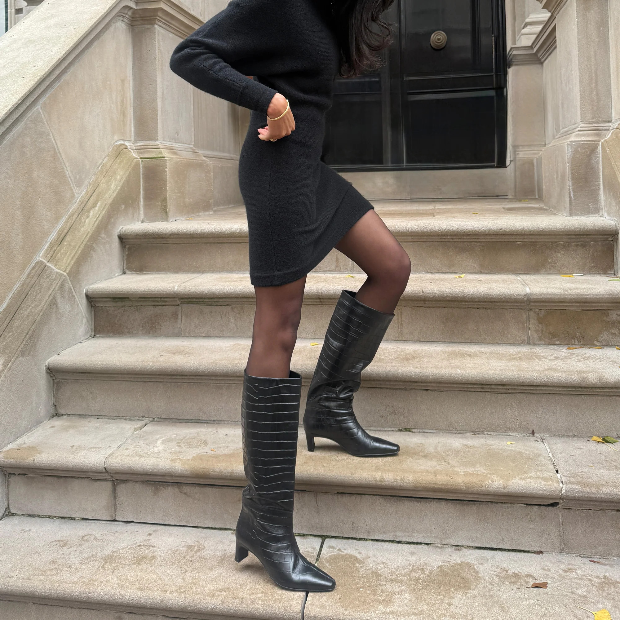 Trixi Boots Noir Croco Embossed Leather | DolceVita.com