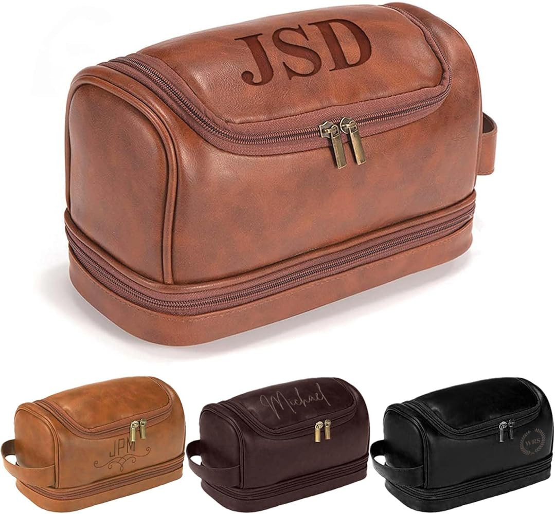 Personalized Toiletry Bag For Men, Husband, Boyfriend, Dad Large Capacity PU Leather Travel Dopp ... | Amazon (US)