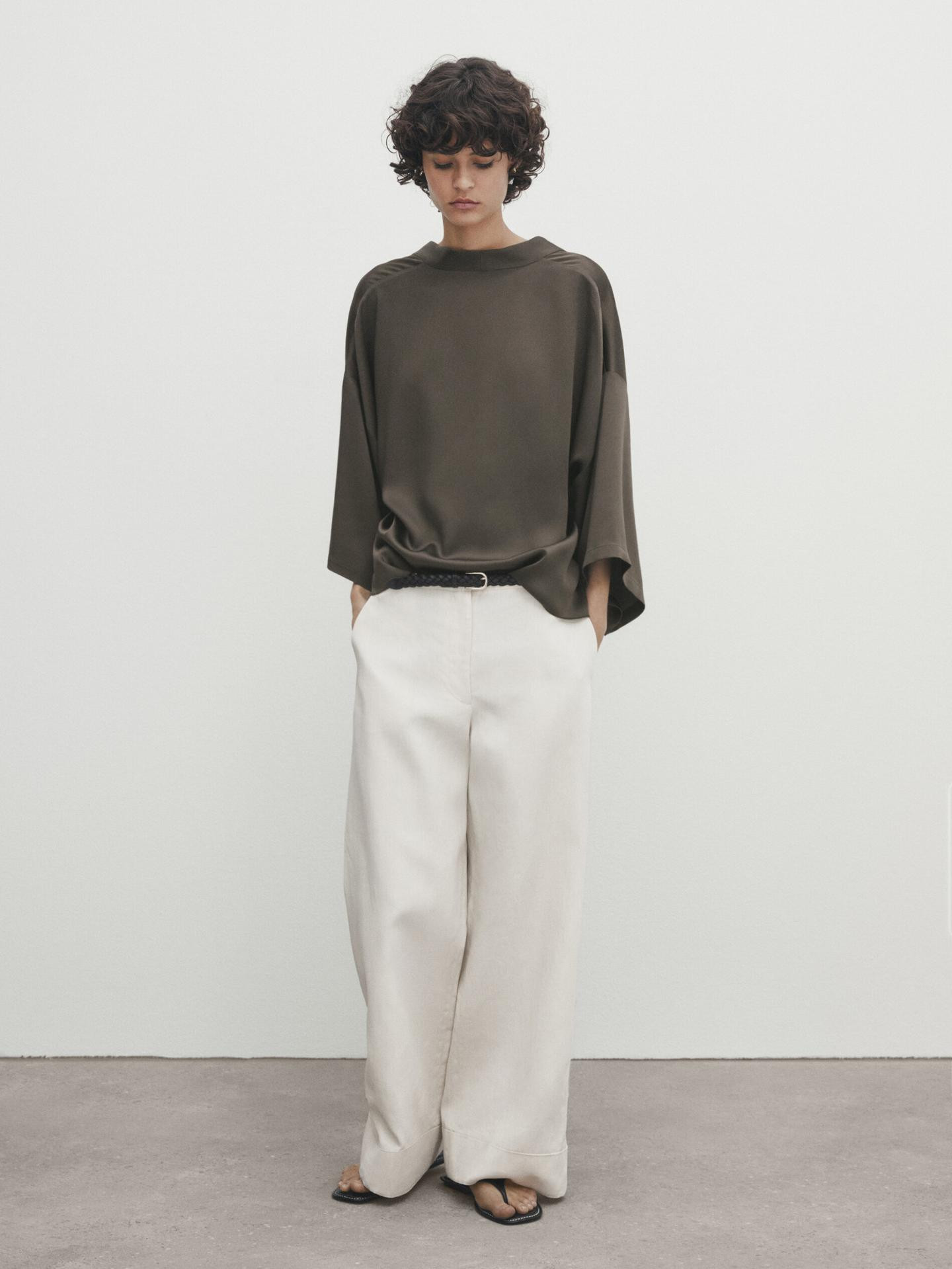 Satin kimono blouse with ties | Massimo Dutti US