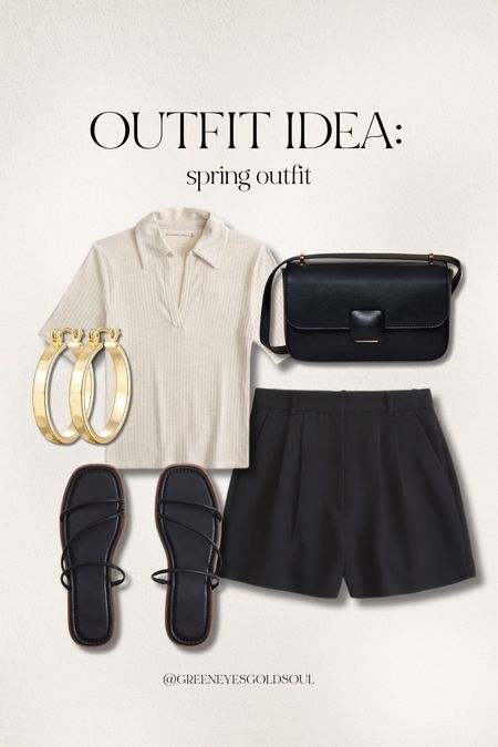 Spring outfit idea! 🩵 
Shorts, linen, black purse, spring look, sandals, gold earrings, hoops 

#LTKU #LTKfindsunder100 #LTKstyletip