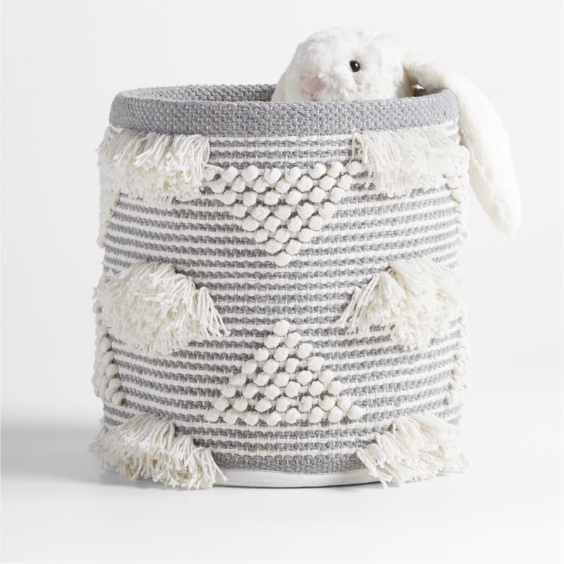Dottie Grey Macrame Kids Small Woven Storage Bin | Crate & Kids | Crate & Barrel