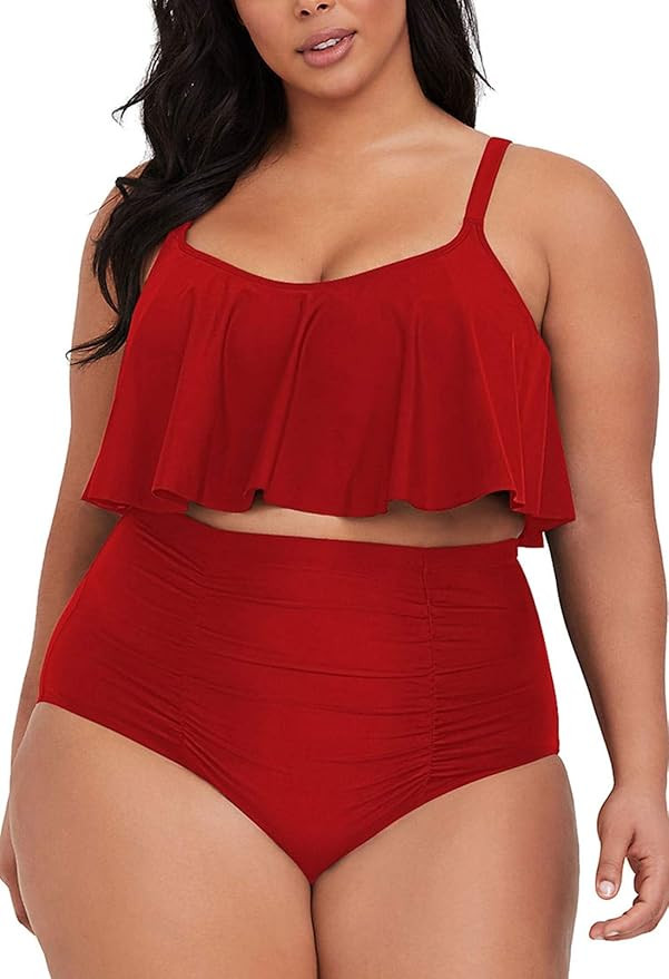 Sovoyontee Women's 2 Piece Plus Size High Waisted Swimsuit Bathing Suit | Amazon (US)