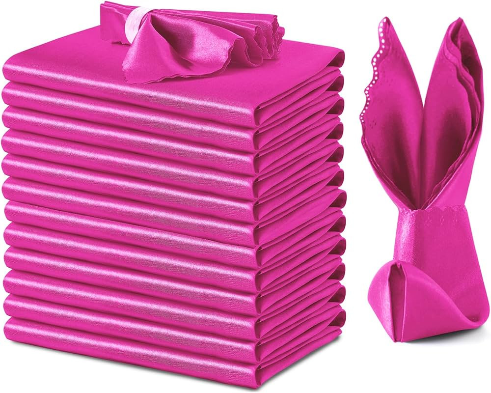 VACVELT 12 Pack Hot Pink Satin Napkins 12x12 Inch Wedding Napkins, Scalloped Elegant Dinner Napki... | Amazon (US)