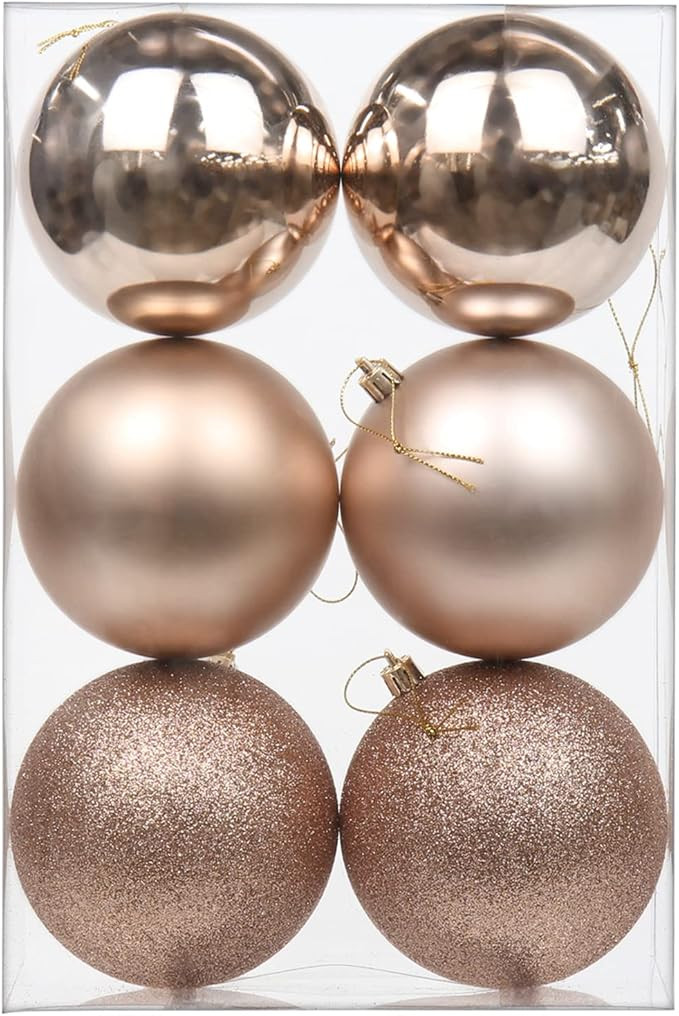 3.94" Large Christmas Balls Shatterproof Champagne Christmas Ornaments 6 Pcs Big Xmas Ornaments B... | Amazon (US)