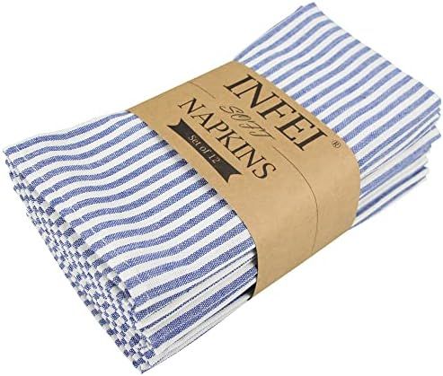 INFEI Plain Striped Linen Cotton Dinner Cloth Napkins - Set of 12 (40 x 30 cm) - for Events & Hom... | Amazon (US)