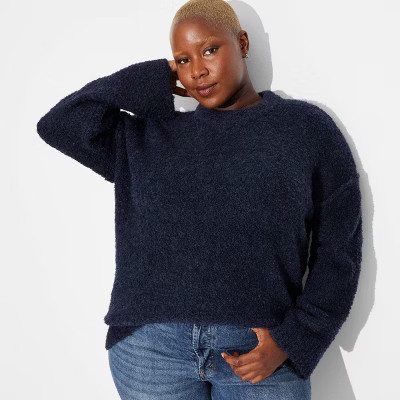 Women's Crewneck Oversized Boucle Pullover Holiday Sweater - Wild Fable™ Navy Blue XXL | Target