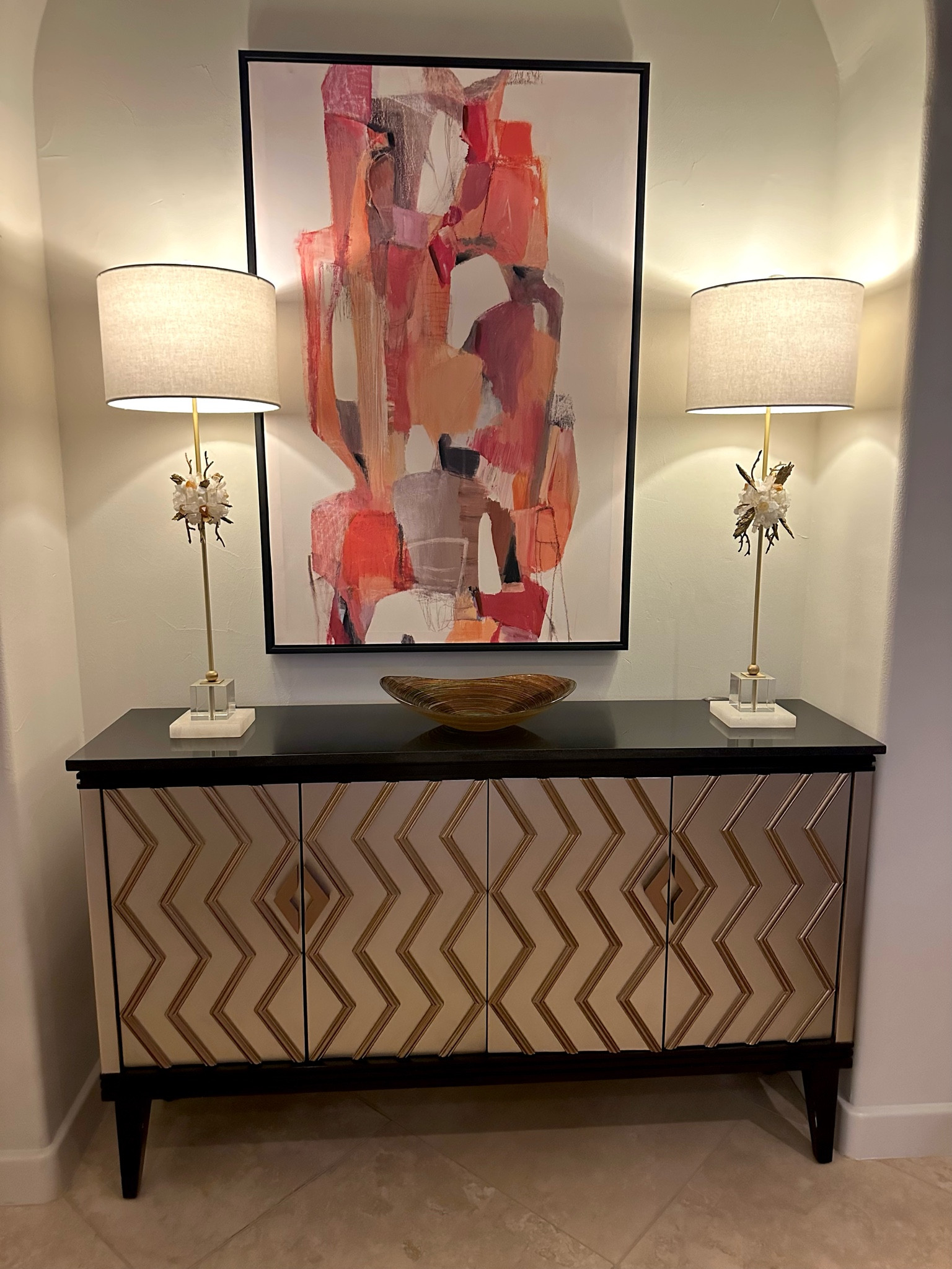 Home makeover 
Modern console as a buffet in a former breakfast area, now a sitting area. 
Lamps are like raw crystals. Modern and they mix with any style 

#LTKstyletip #LTKhome