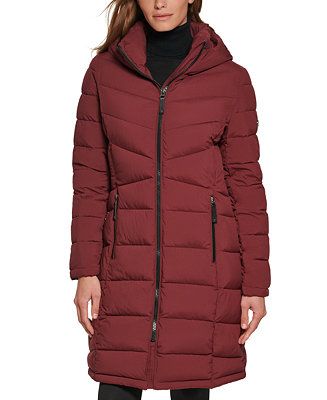 Calvin Klein Women's Hooded Stretch Puffer Coat, Created for Macy's & Reviews - Coats & Jackets -... | Macys (US)
