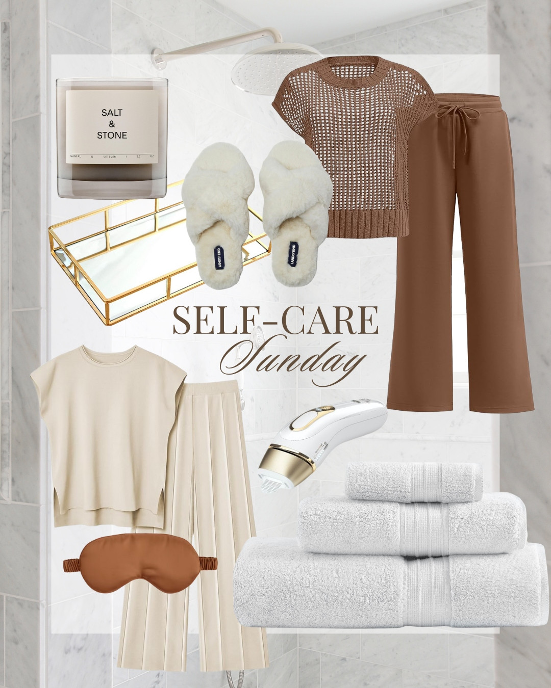 Sunday self-care finds for a cozy and relaxing weekend reset! 

loungewear, slippers, Salt and Stone candle, white bath towels, silk eye mask,  bathroom vanity tray, IPL laser hair remover 

 #LTKOver40 #LTKHome #LTKBeauty