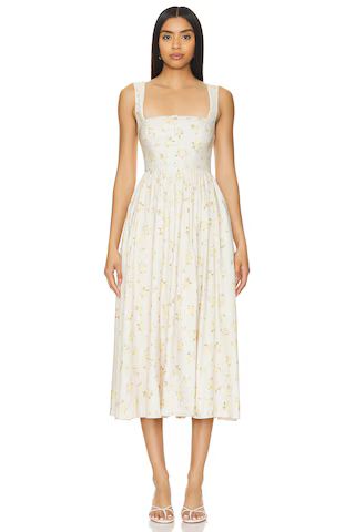 Tularosa Miley Midi Dress in Soft Yellow Floral from Revolve.com | Revolve Clothing (Global)