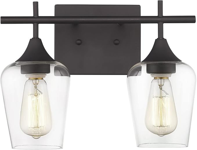Oil Rubbed Bronze Bathroom Light Fixture, 2 Lights Bathroom Vanity Lights Over Mirror with Clear ... | Amazon (US)