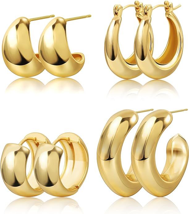 Gold Hoop Earrings for Women Chunky Gold Earrings 14K Gold Plated Earrings Lightweight Thick Tear... | Amazon (US)