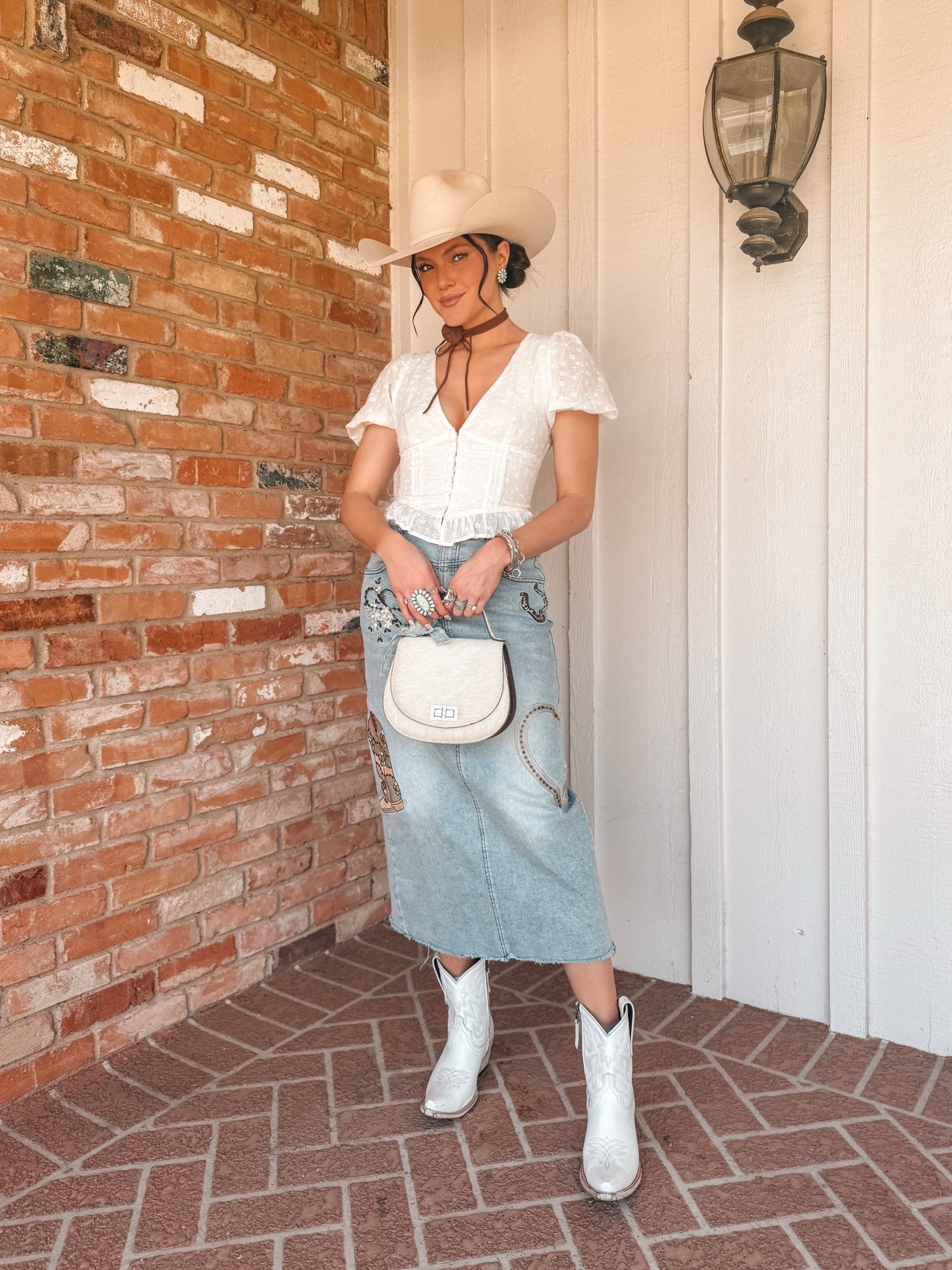 Western style outfit idea! 

Top: Altard State - Ellerie Embroidered Corset Top
Boots: Lane Smokeshow bootie - “TXCARA” on their website for discount! 
Choker: Zara 
Purse: LovLeathers - “CARALOV” for discount! 

#westernstyle #rodeo #countryconcertoutfit #countryconcert

#LTKFestival #LTKStyleTip #LTKSeasonal