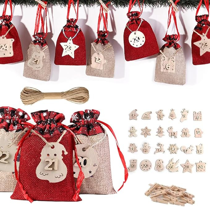 Amazon.com: LinHiver Advent Calendar 2022, 24 Days Christmas Hanging Advent Calendar Gift Bags Fa... | Amazon (US)