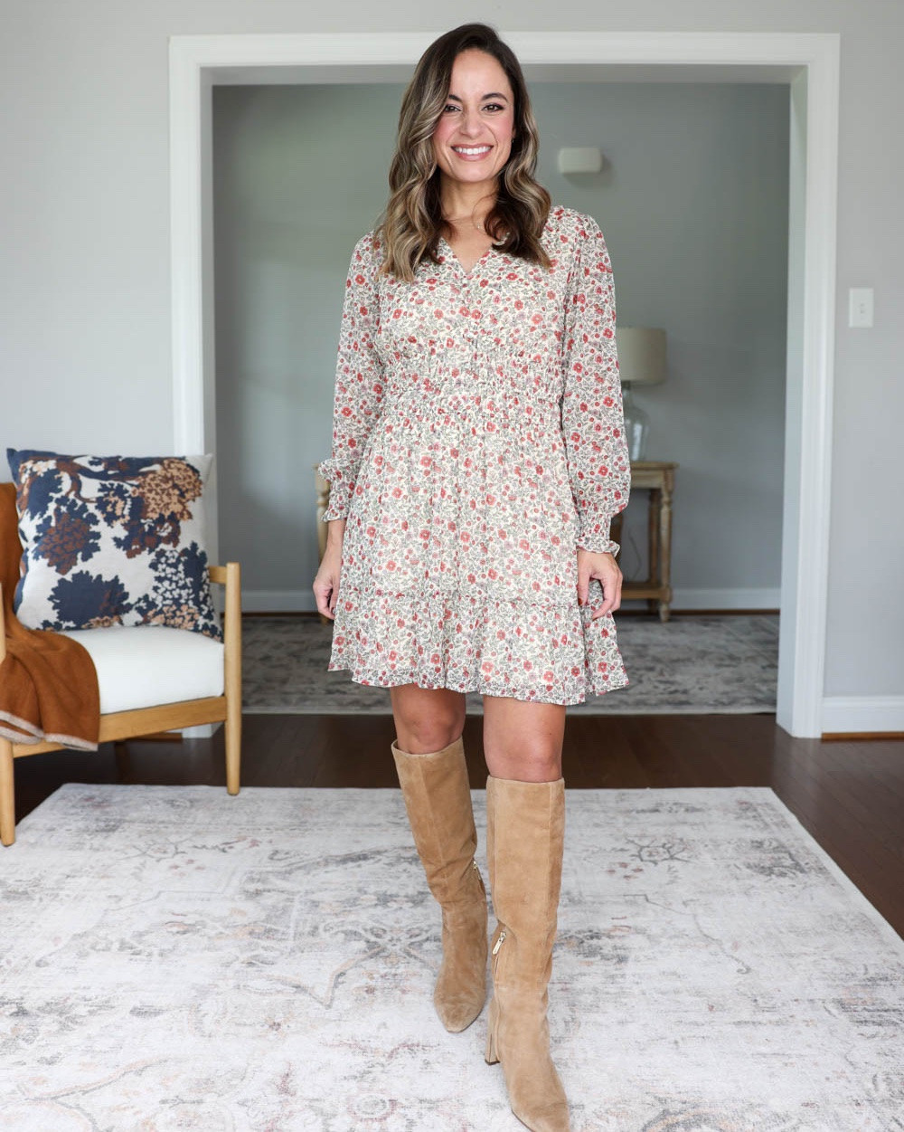 Petite-friendly (and budget-friendly) early fall dresses! 

Short floral dress: petite xs 
Midi floral dress: petite xs 
Boots: true to size

#LTKPetite