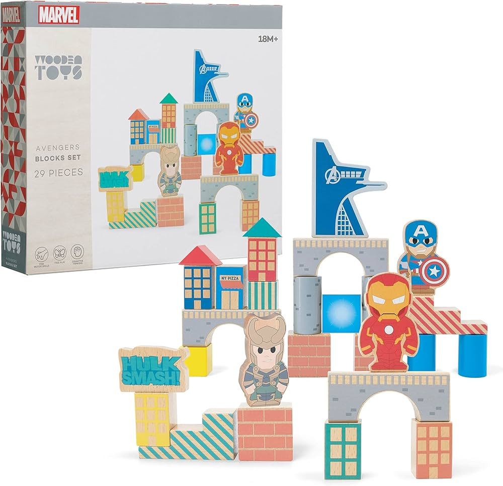 Disney Marvel Wooden, Avengers 29-Piece Block Set, Kids Toys for Ages 18 Month, Amazon Exclusive | Amazon (US)
