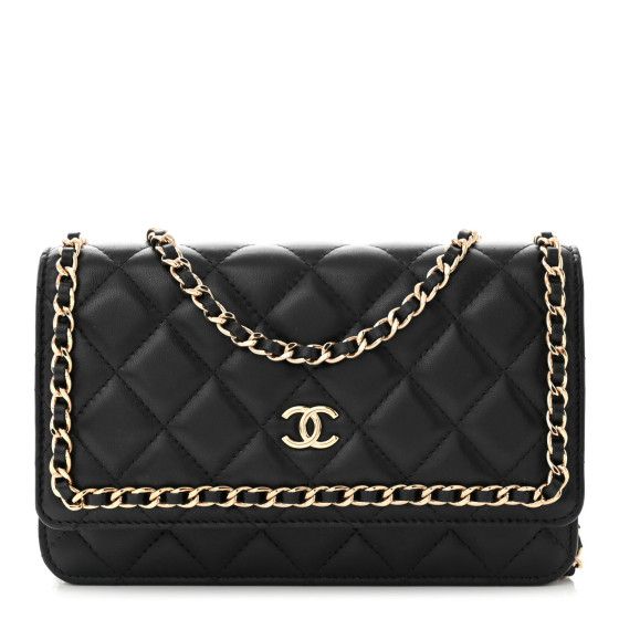 Lambskin Quilted Chain Around Wallet On Chain WOC Black | FASHIONPHILE (US)