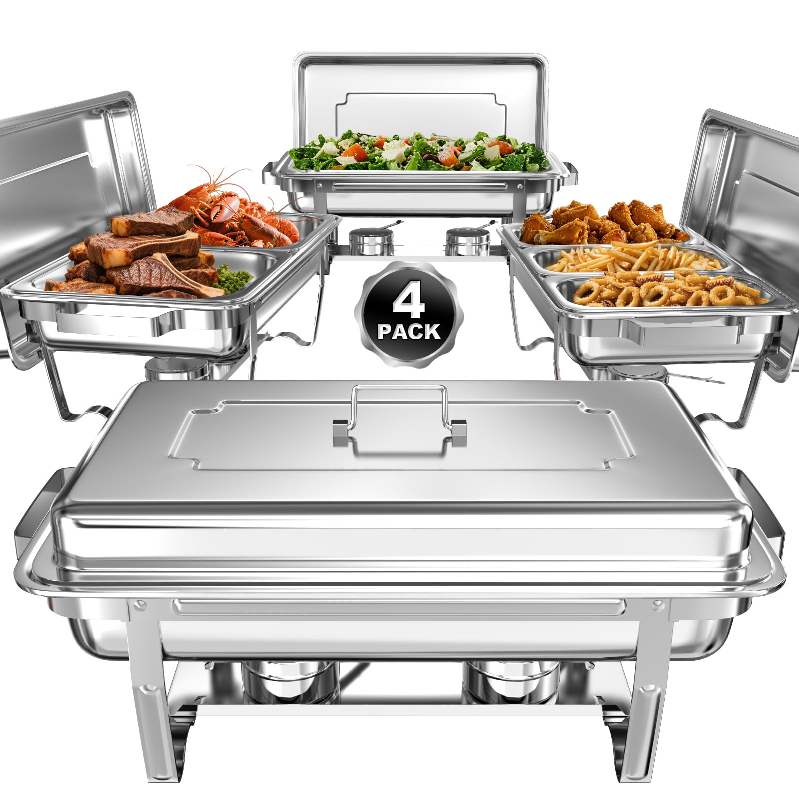 sifer Chafing Dishes for Buffet 9Qt 4 Pack [Multi-Size Food Pans] | Chafing Dishes with 80% Faste... | Amazon (US)