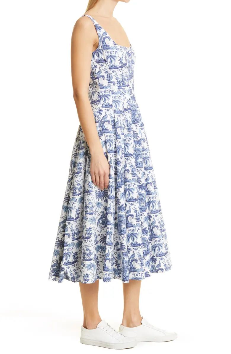 Wells Abstract Print Stretch Cotton Midi Dress | Nordstrom