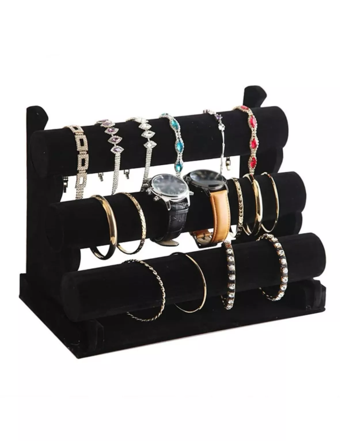 Velvet Bracelet Holder with 3 Tier Rack, Black Detachable Jewelry Display  Stand