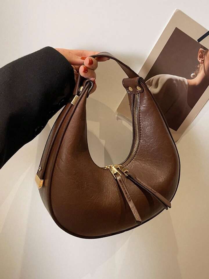 Textured Soft Leather Bag For Women, New Dumpling Bag For Women, Armpit Crescent Bag, Shoulder Ba... | SHEIN