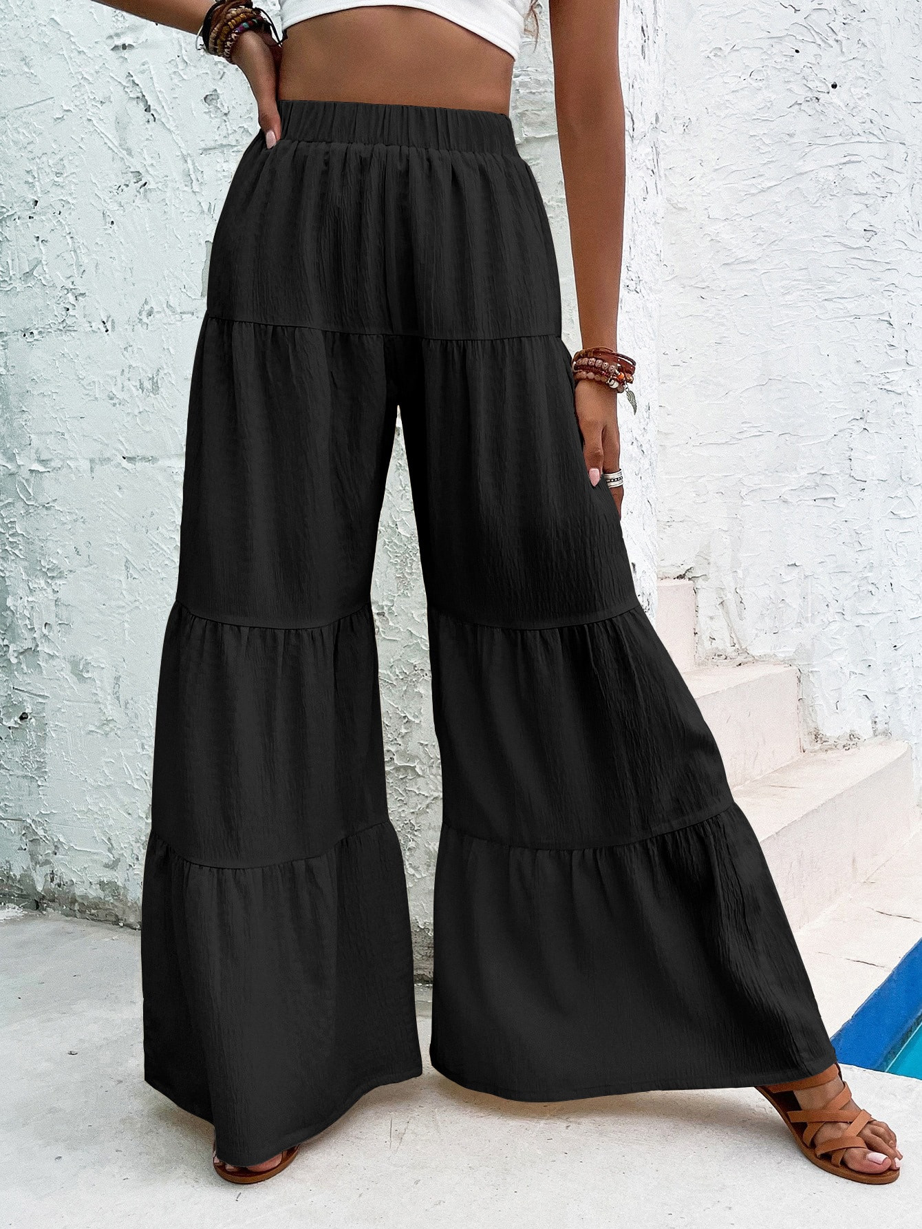 SHEIN VCAY Ruffle Hem Wide Leg Pants | SHEIN USA | SHEIN