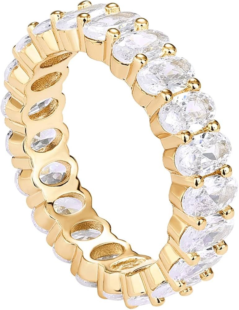 PAVOI 14K Gold Plated Rings Oval Cubic Zirconia Love Ring | Eternity Ring | 5mm Stackable Rings f... | Amazon (US)