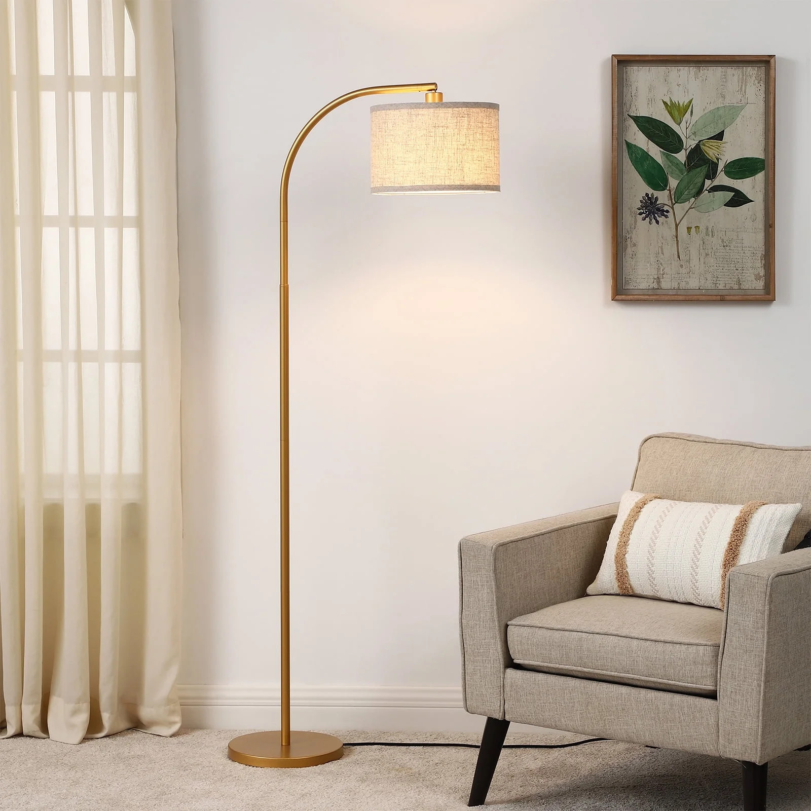 DEWENWILS 63.4-Inch Modern Arc Gold Floor Lamps for Living Room, Metal Standing Lamp with Foot Sw... | Walmart (US)