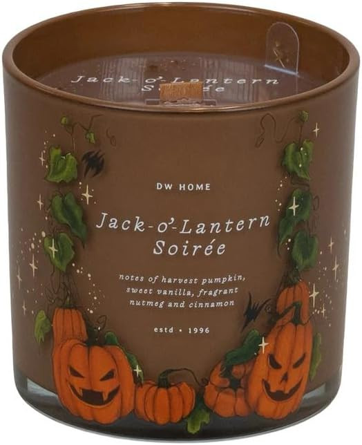 DW Home Jack O'Lantern Soir\u00e9e Scented Candle, 13.2 oz Wooden Wick, Harvest Pumpkin, Sweet Va... | Amazon (US)