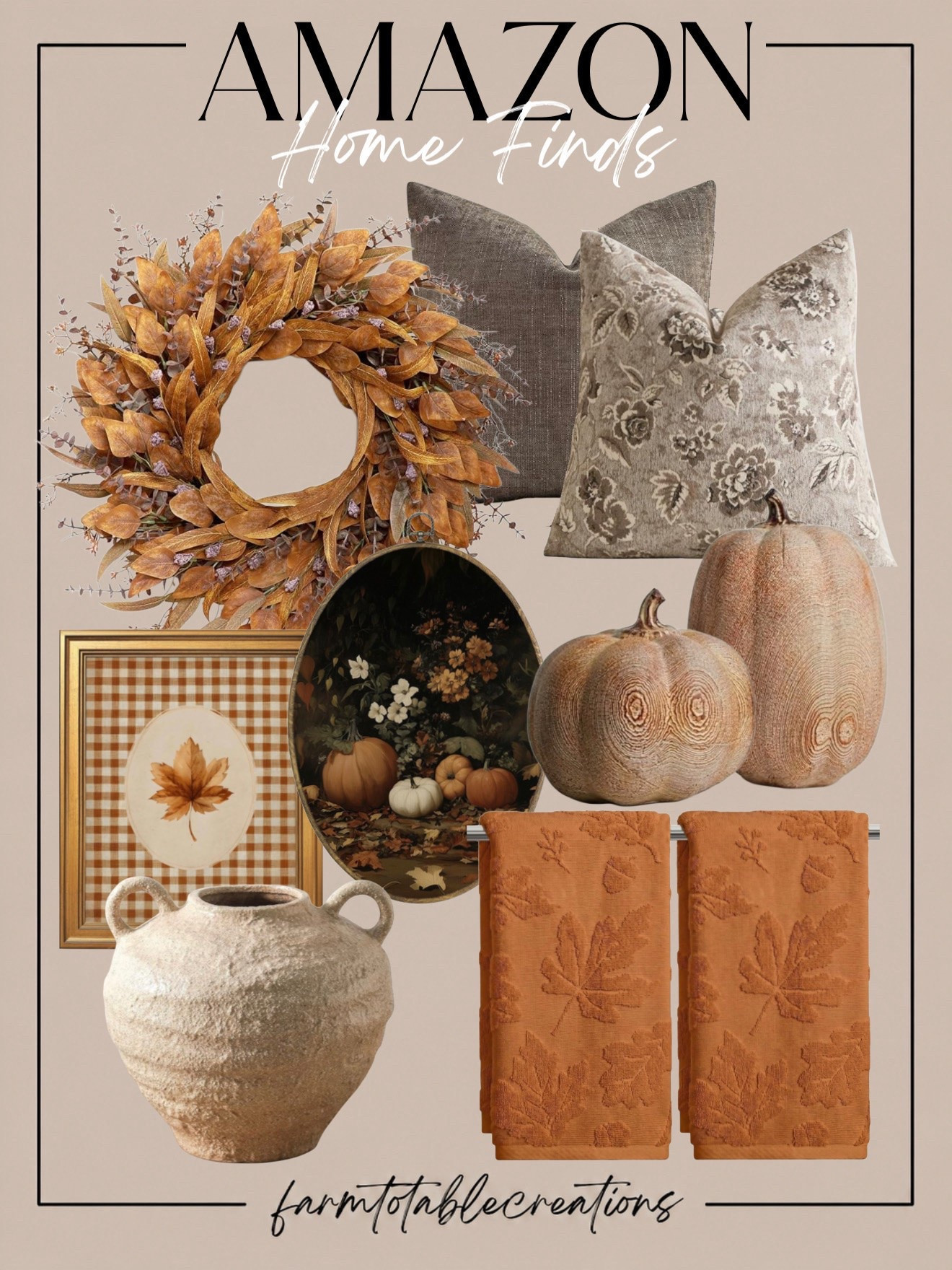 Amazon Fall Home Finds 🍂🤎

Warm, cozy, and perfectly collected for fall! These Amazon home finds bring together rich autumn tones, vintage-inspired patterns, textured pillows, seasonal artwork, and natural accents for a home that feels welcoming without being overly themed.

I love how the burnt orange wreath and towels pair with the neutral florals, rustic pumpkins, and aged pottery. These are the kinds of pieces you can sprinkle throughout your entryway, kitchen, living room, or bedroom for an easy seasonal refresh.

Follow @farmtotablecreations on Instagram for more cozy home finds and trending decor.

#LTKHome #AmazonHome #AmazonFinds #AmazonFall #FallDecor #FallHomeDecor #CozyHome #AutumnDecor #NeutralFallDecor #FallHome #AmazonDecor #SeasonalDecor #CozyFall #HomeDecorFinds #LTKFinds

#LTKHome #LTKSeasonal #LTKSaleAlert