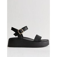 New Look Grained Faux Leather Flatform Sandals - Black | Very (UK)