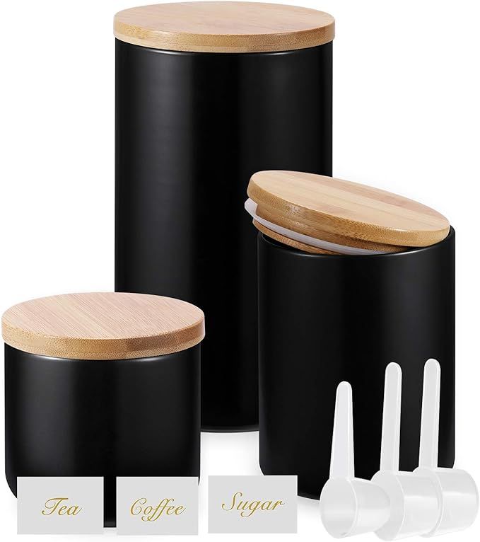 Kitchen Canisters with Bamboo Lids, Airtight Ceramic Canister Set, Coffee, Sugar, Tea, Flour Stor... | Amazon (US)