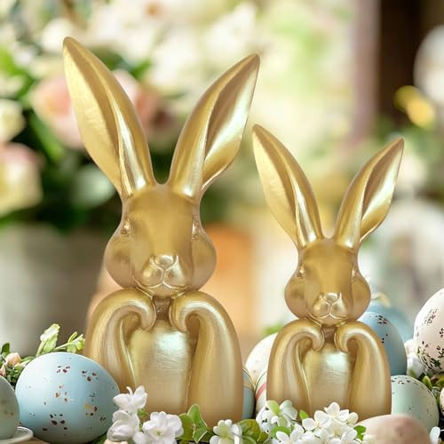 Easter Decorations for Home,Mini Resin Golden Bunnies Spring Sculpture Tabletop Ornament,Brass Rabbit Decor for Spring Home Decor, Vintage Resin Bunnies for Table Centerpieces Mantel Decorations | Amazon (US)