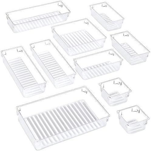 Puroma 10-pcs Desk Drawer Organizer Trays, 5 Different Sizes Large Capacity Plastic Bins Kitchen Dra | Amazon (US)