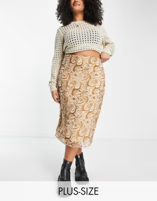 Daisy Street Plus y2k midi slip skirt in grunge marble print | ASOS (Global)