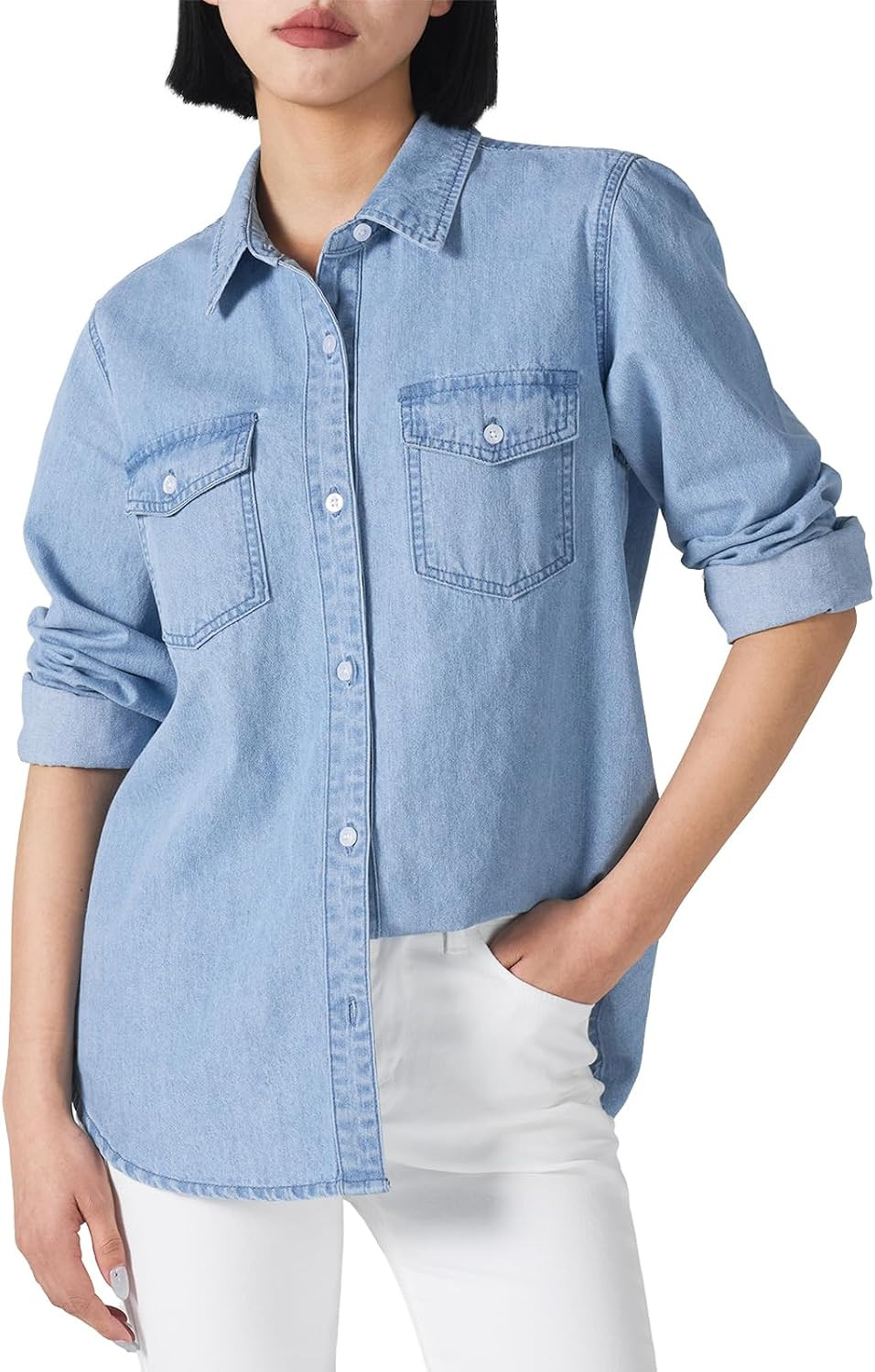 HISEA Women's Denim Shirt Button Down Long Sleeve, Chambray Casual Jean Top | Amazon (US)