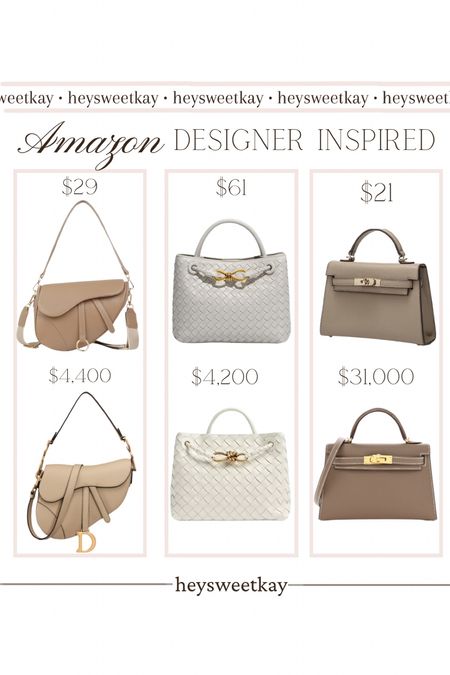 Amazon designer inspired handbags!

Dior saddlebag, bottega veneta andiamo, Hermès mini Kelly 