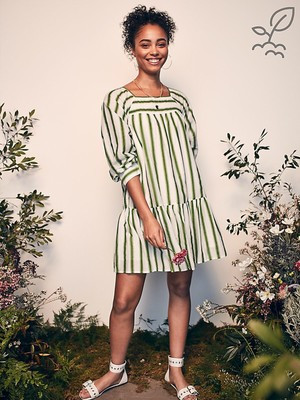 NWT KATE HUDSON BRAND HAPPY X NATURE LUNA GREEN STRIPE  DRESS IN XS | eBay US