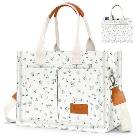 Gocvo Canvas Tote Bag for Women, Large Multi-Pocket Handbags for Woman, Crossbody Canvas Bag, Gray Flower | Walmart (US)