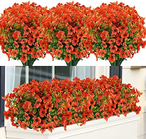 6 Bundles Artificial Flowers UV Resistant Fake Plants Outdoor Faux Plastic Flowers Garden Window Box | Amazon (US)