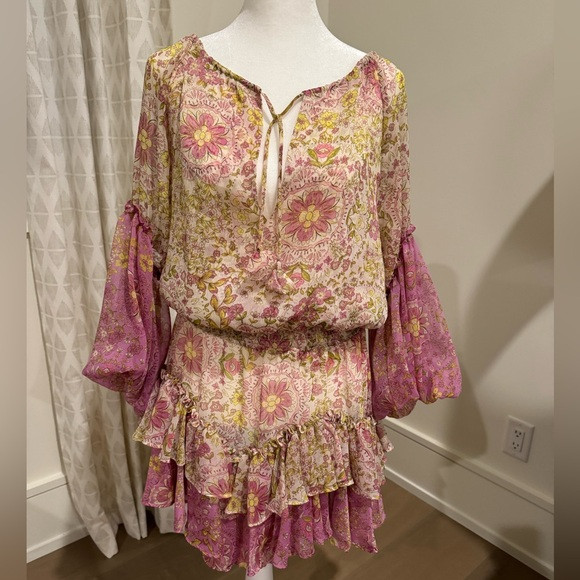 Misa Los Angeles Floral Long Sleeve Dress - Pink and Yellow | Poshmark